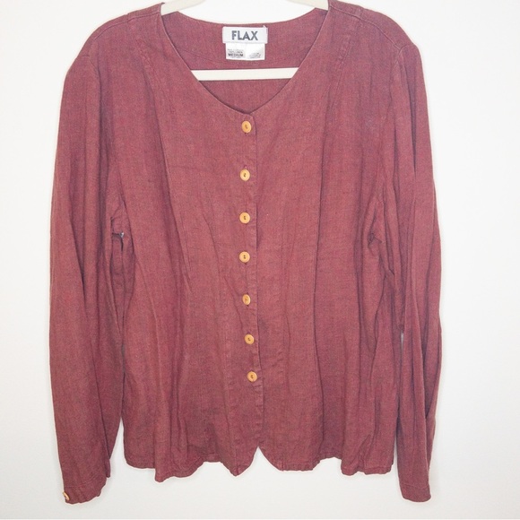 Flax Tops - Flax Linen Button Up Shacket Lagenlook Blouse